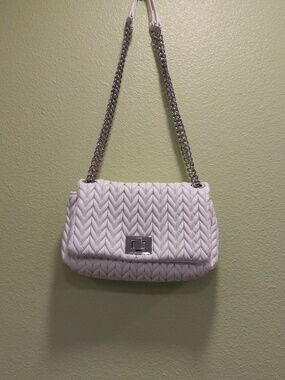 INC Ajae White Quilted Chain Shoulder Crossbody Bag